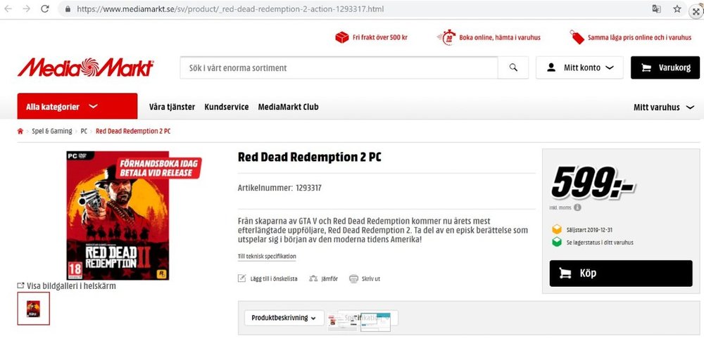 Red Dead Redemption 2 na PC z Media Markt