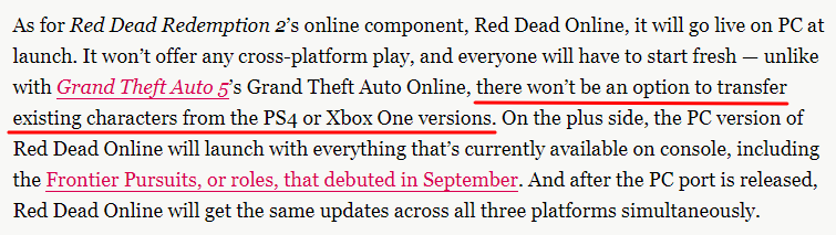 ...  there won’t be an option to transfer existing characters from the PS4 or Xbox One versions.